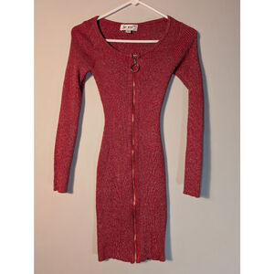 Say What? Red Gold Sparkle Long Sleeve Dress Small